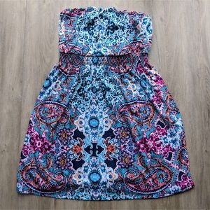 Strapless boho paisley print dress